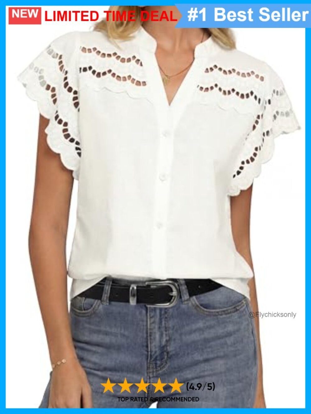 Cotton Linen Eyelet Blouse V-Neck Button Down Beach Vacation Top